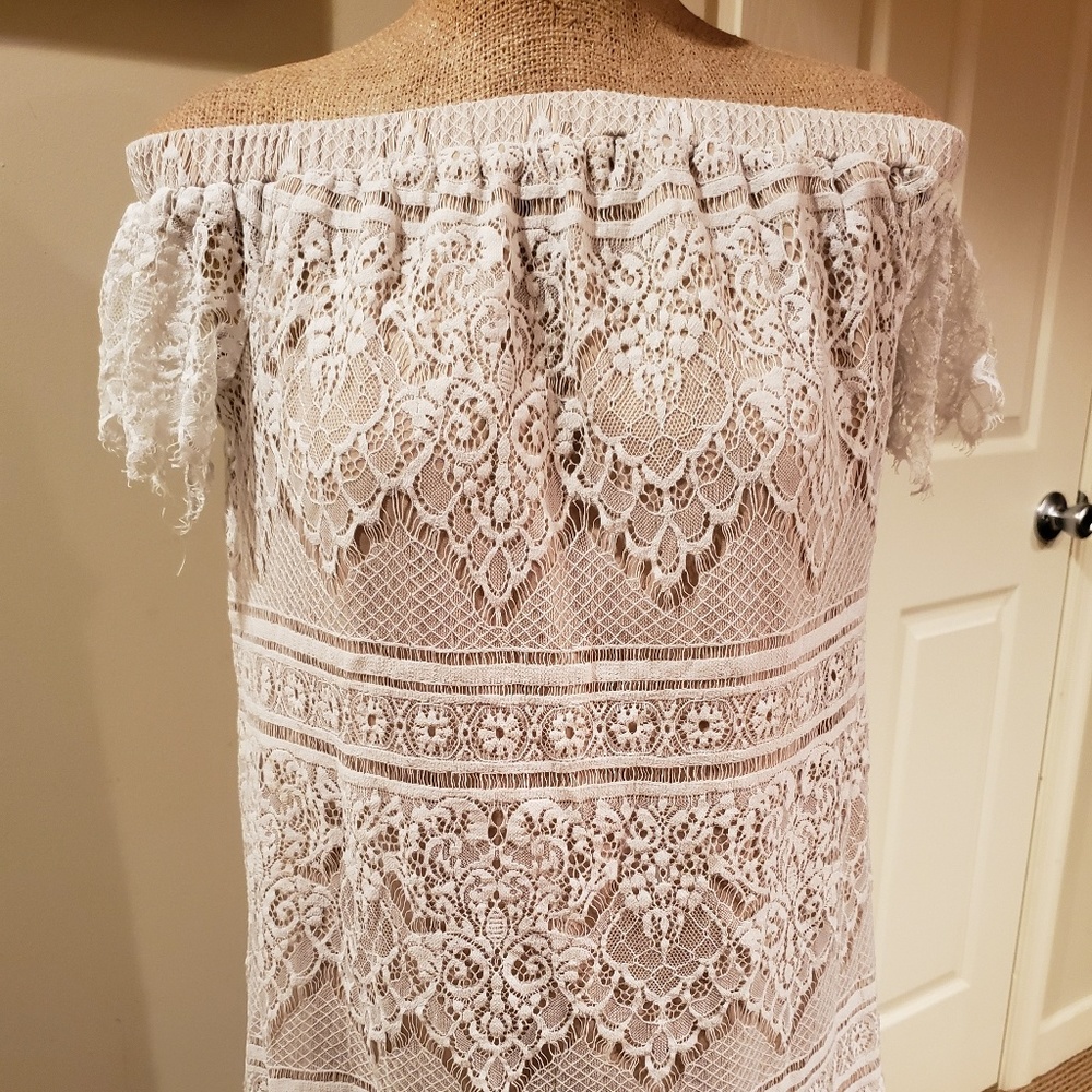 Cream off shoulder lace top